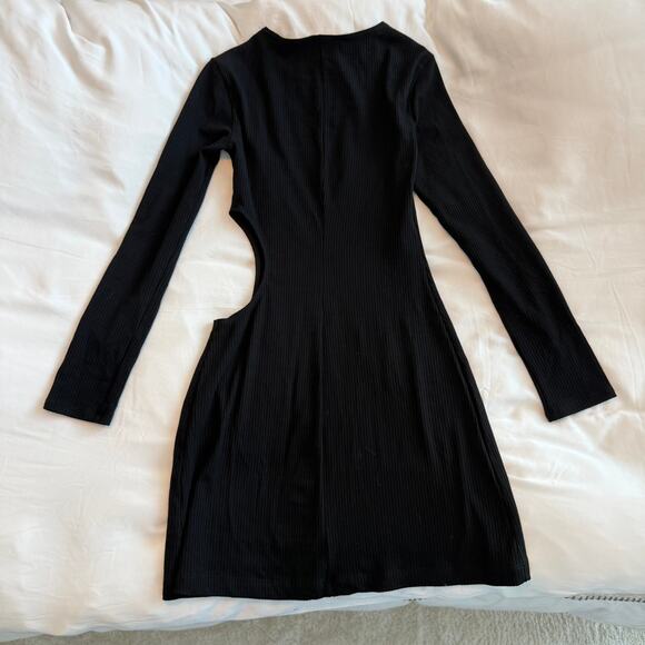 Reformation Kensey Cut Out Jersey Mini Dress Ribbed Size S Black - Picture 6 of 7